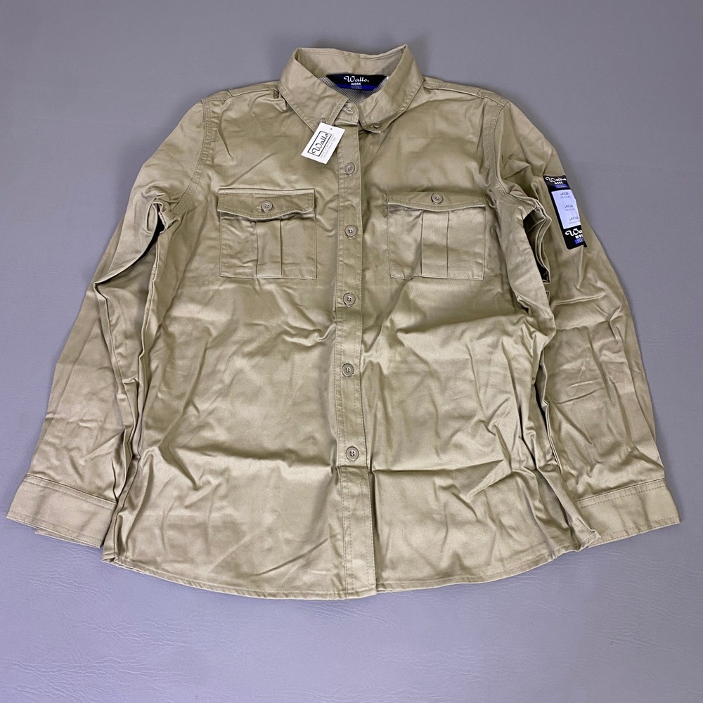 Walls Workwear Field Safari‎ Shirt Jacket Women's Large Driftwood Tan Button NWT